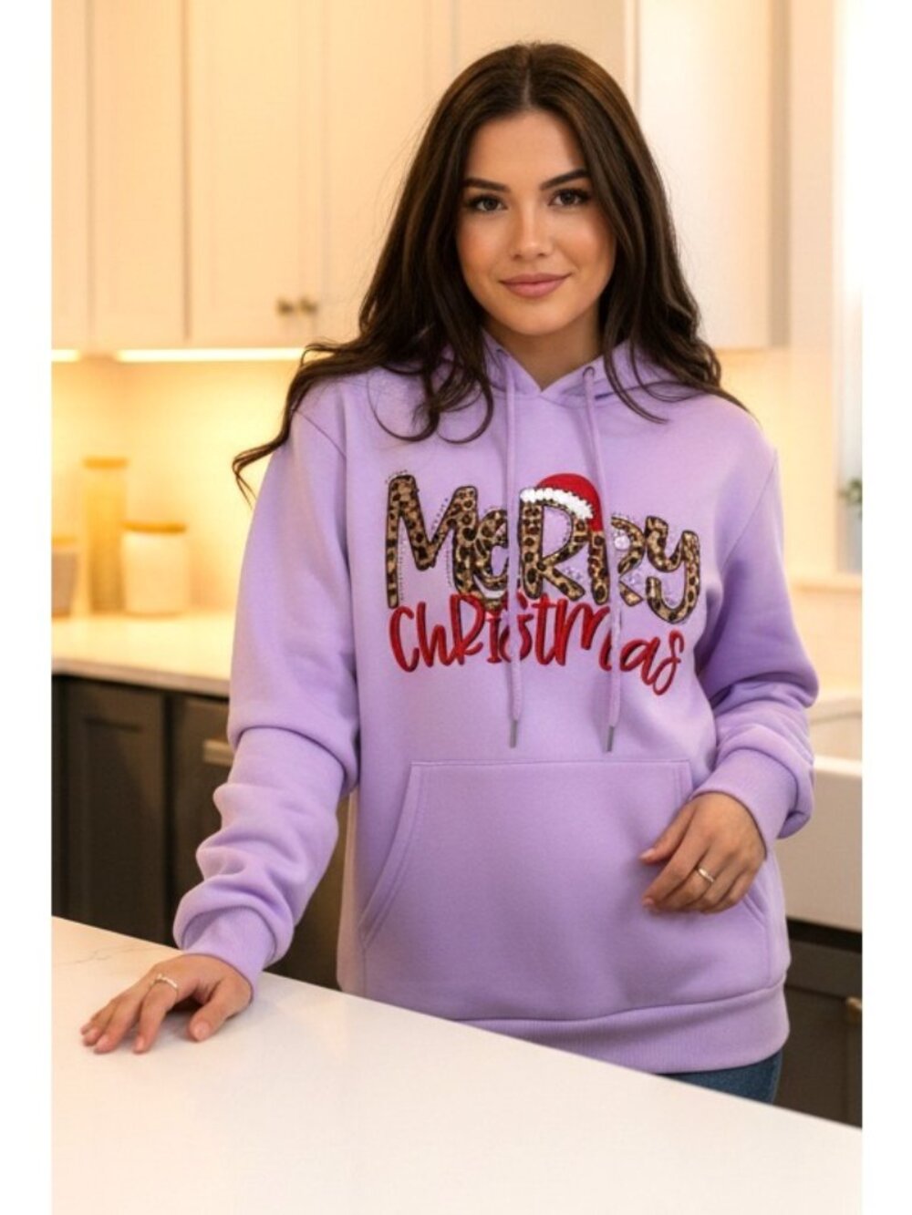 Leopard Merry Christmas Oversized Pullover Drawstring Hoodie Holiday Sweatshirt